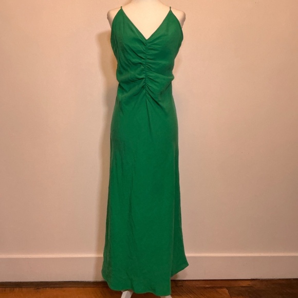 Zara Green Ruched Front Slip Midi Dress Size XL - Picture 2 of 8